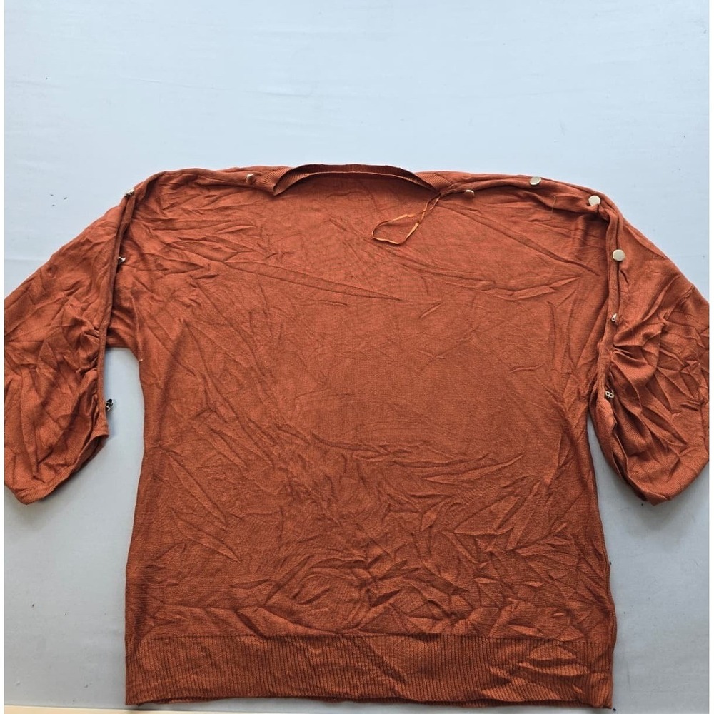 BYdesign Burnt Orange Button Shoulder Sleeve Knit Sweater Top XL
